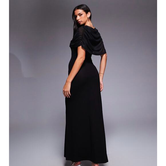 ASOS Design Mesh Cape Detail Black Maxi Dress - Picture 3 of 12